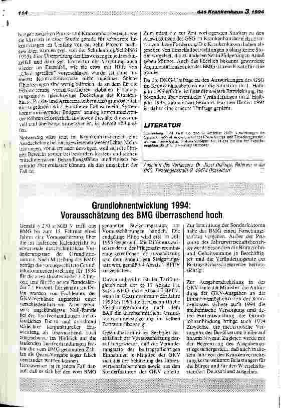 Vorschauseite 5: Auswirkungen des GSG im Krankenhausbereich Ergebnisse der DKG-Herbstumfrage 1993
