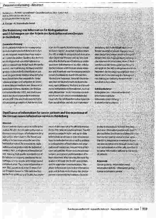 Vorschauseite 3: Die Bedeutung von Information für Krebspatienten und Erfahrungen aus der Arbeit des Krebsinformationsdienstes in Heidelberg