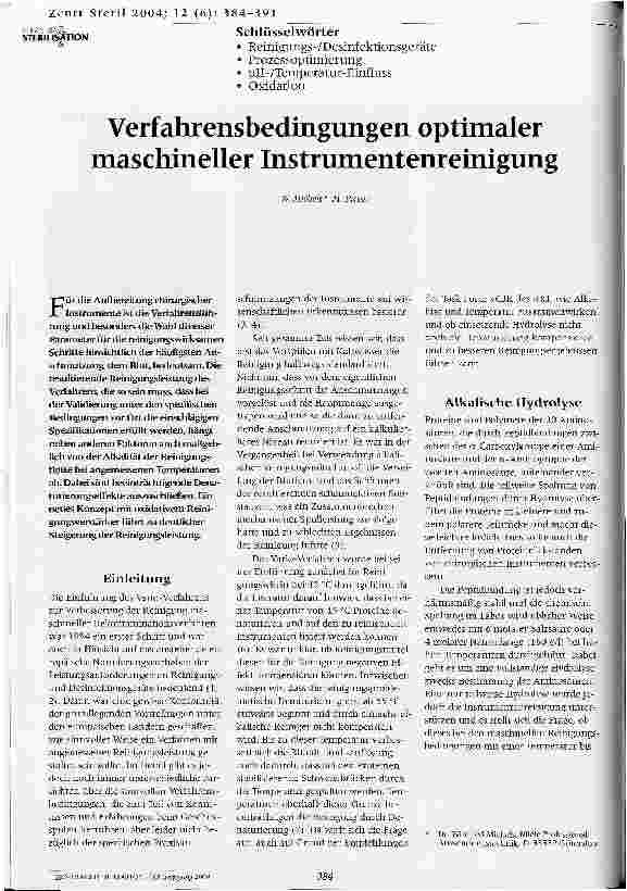 Vorschauseite 1: Verfahrensbedingungen optimaler maschineller Instrumentenreinigung