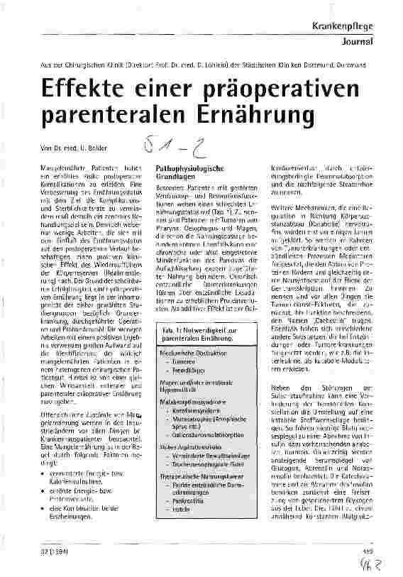 Vorschauseite 1: Effekte einer präoperativen parenteralen Ernährung
