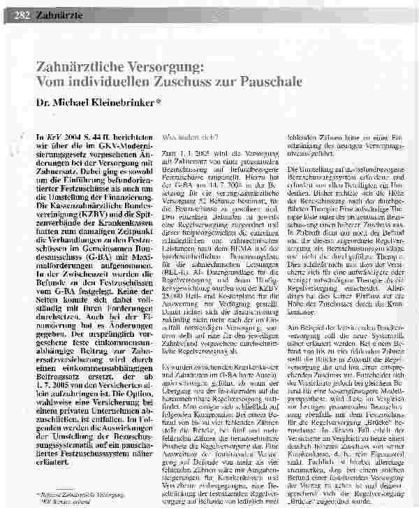 Vorschauseite 1: Zahnärztliche Versorgung: Vom individuellen Zuschuss zur Pauschale