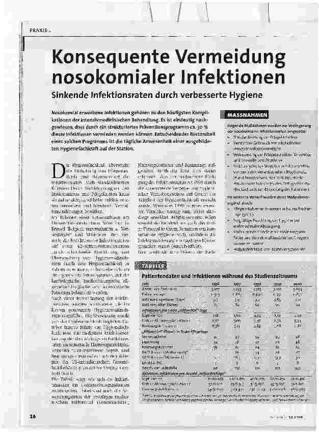 Vorschauseite 1: Konsequente Vermeidung nosokomialer InfektionenSinkende Infektionsraten durch verbesserte Hygiene