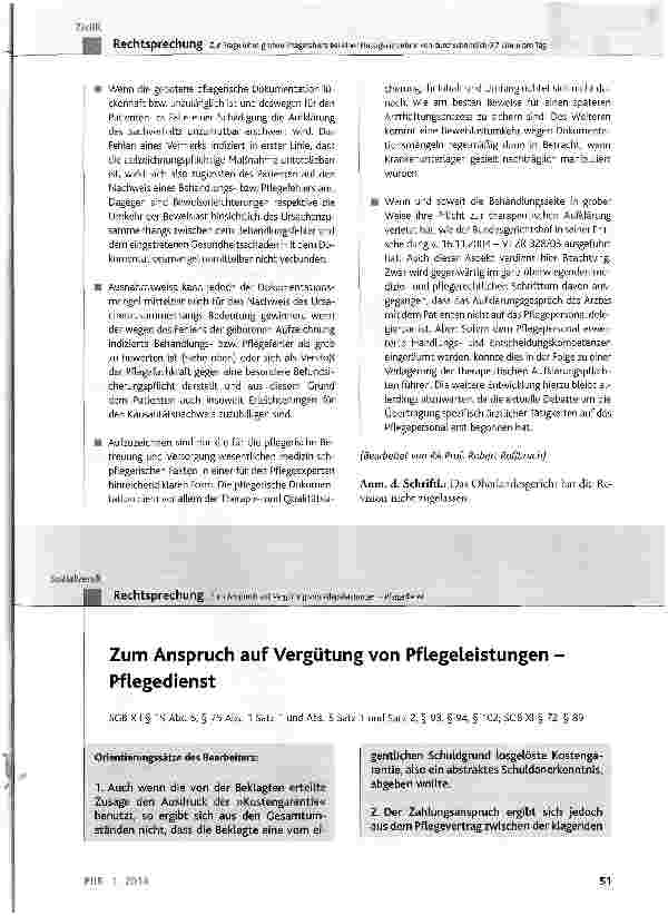 Vorschauseite 1: Zum Anspruch auf Vergütung von Pflegeleistungen -Pflegedienst