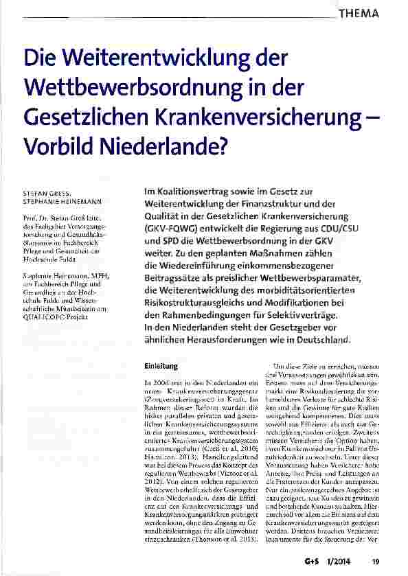 Vorschauseite 1: Die Weiterentwicklung der Wettbewerbsordnung in der Gesetzlichen Krankenversicherung -Vorbild Niederlande?