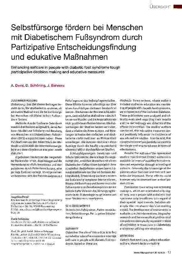 Vorschauseite 1: Selbstfürsorge fördern bei Menschen mit Diabetischem Fußsyndrom durch Partizipative Entscheidungsfindung und edukative Maßnahmen