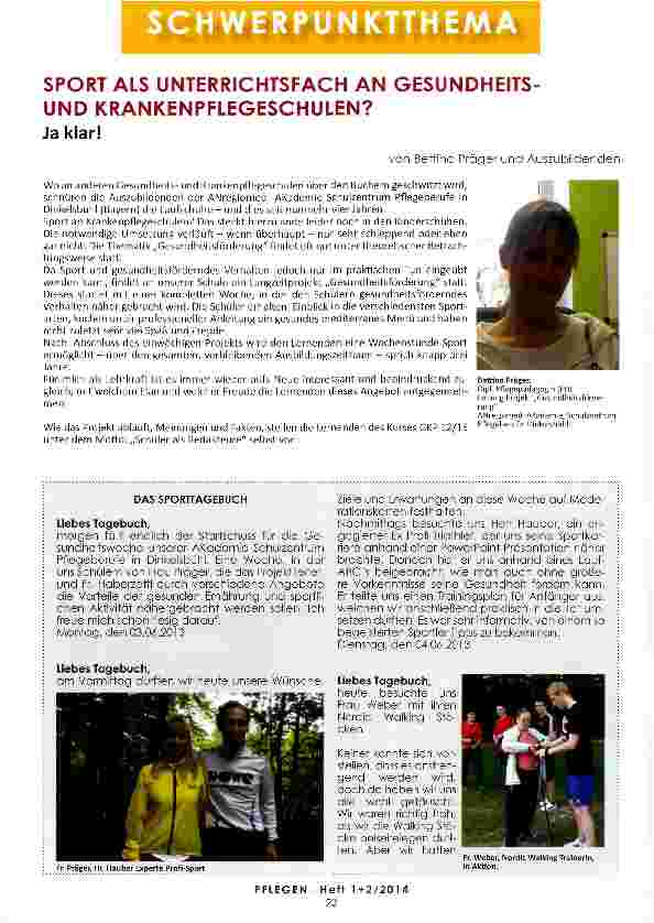 Vorschauseite 1: SPORTALS UNTERRICHTSFACH AN GESUNDHEITSUND KRANKENPFLEGESCHULEN? Ja klar!