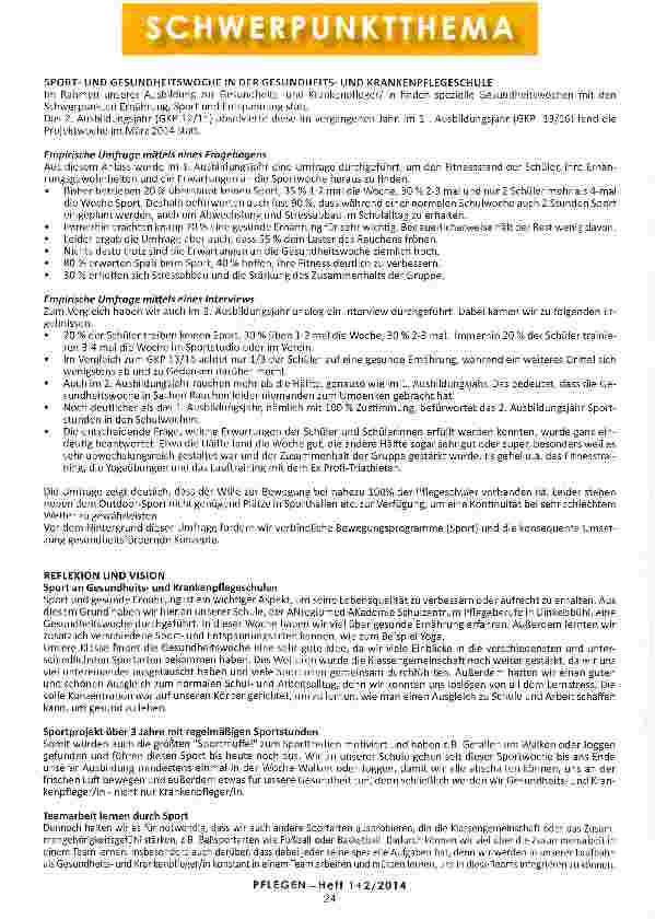 Vorschauseite 3: SPORTALS UNTERRICHTSFACH AN GESUNDHEITSUND KRANKENPFLEGESCHULEN? Ja klar!