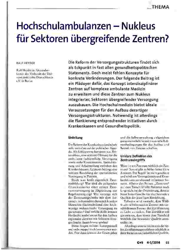 Vorschauseite 1: Hochschulambulanzen - Nukleus für Sektoren übergreifende Zentren?