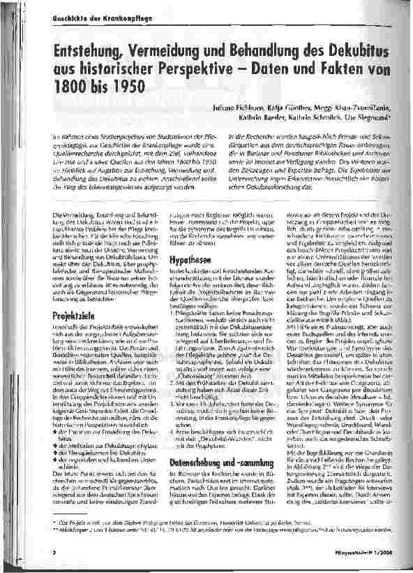 Vorschauseite 1: Entstehung, Vermeidung und Behandlung des Dekubitus aus historischer Perspektive - Daten und Fakten von 1800 bis 1950