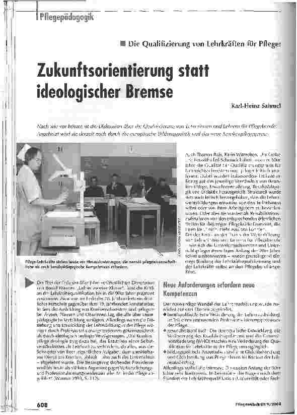 Vorschauseite 1: Zukunftsorientierung statt ideologischer BremseDie Qualifizierung von Lehrkräften für Pflege