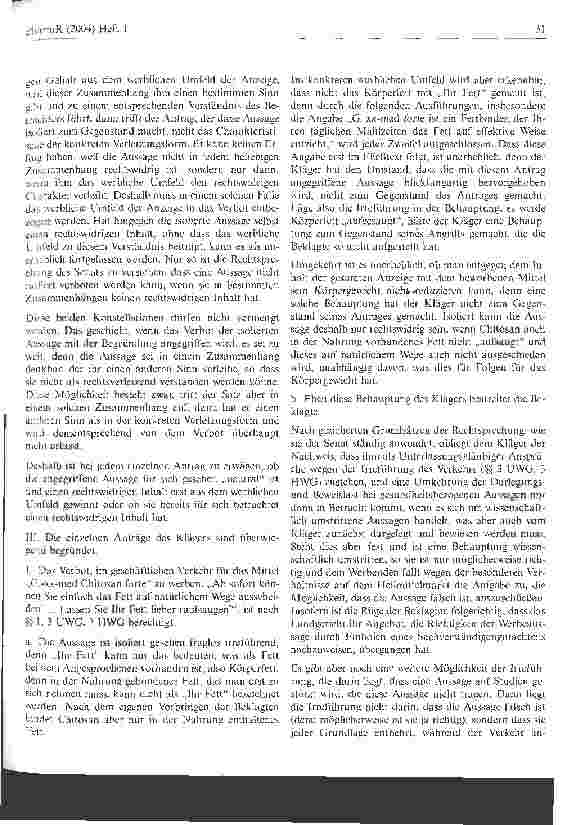 Vorschauseite 3: Zum Verbot von Einzeläußerungen aus einer Schlankheitsmittel-Werbeanzeige - Eine gesundheitsbezogene Werbeaussage ist irreführend, wenn sie auf nicht tragfähige Studien gestützt w…