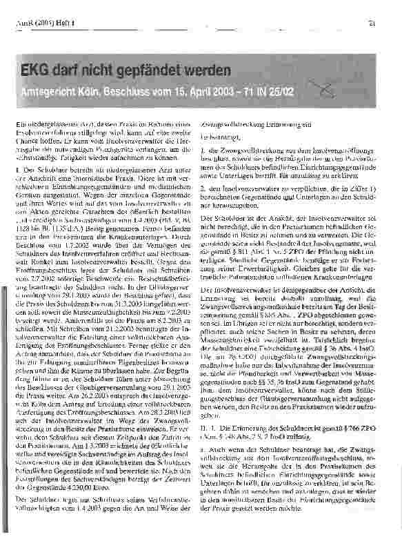 Vorschauseite 1: EKG darf nicht gepfändet werden