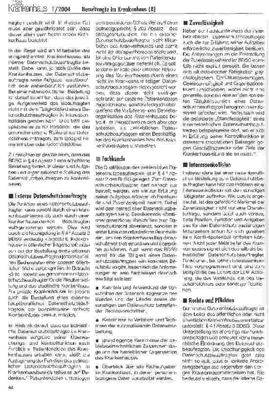 Vorschauseite 2: Beauftragte im Krankenhaus (X) Der Datenschutzbeauftragte
