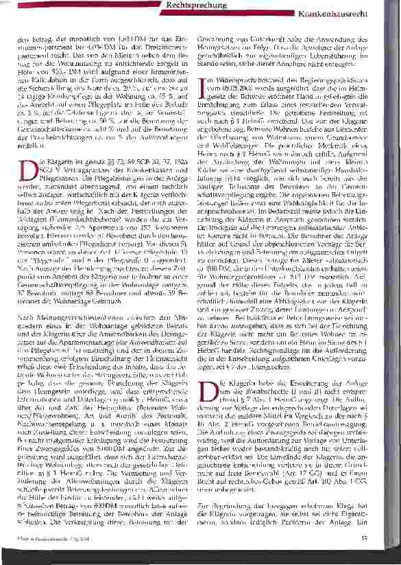 Vorschauseite 2: Abgrenzung von betreutem Wohnen von Einrichtungen nach dem Heimgesetz Urteil des Verwaltungsgerichtshofs Baden-Württemberg vom 12.09.2003