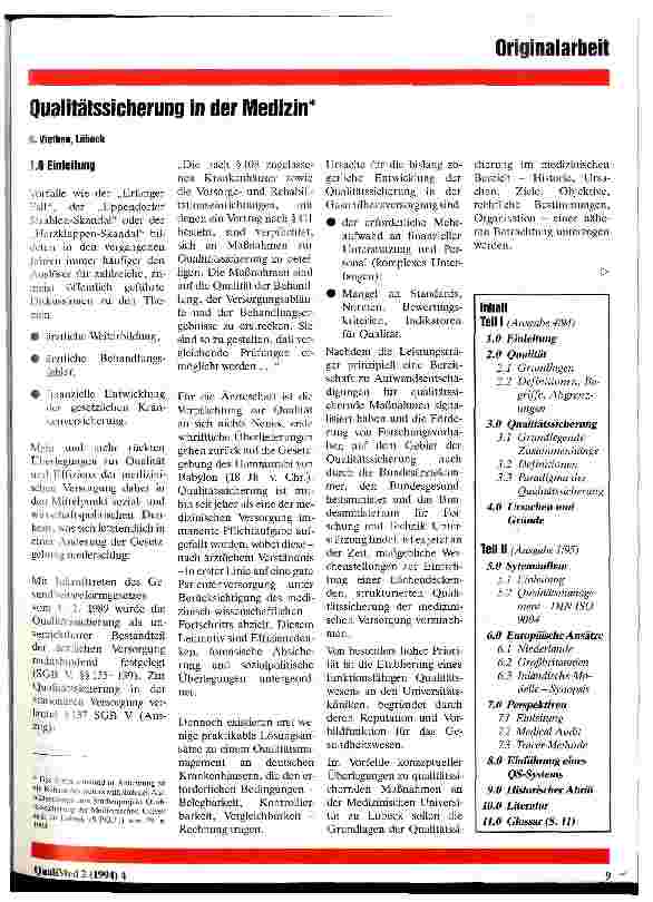 Vorschauseite 1: Qualitätssicherung in der Medizin Teil 1
