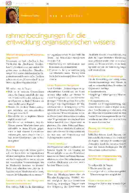 Vorschauseite 1: rahmenbeqlingungen für die entwicklurig organisatorischen Wissensmanagement