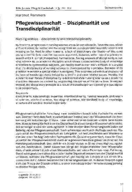 Vorschauseite 1: Pflegewissenschaft - Disziplinarität und Transdisziplinarität
