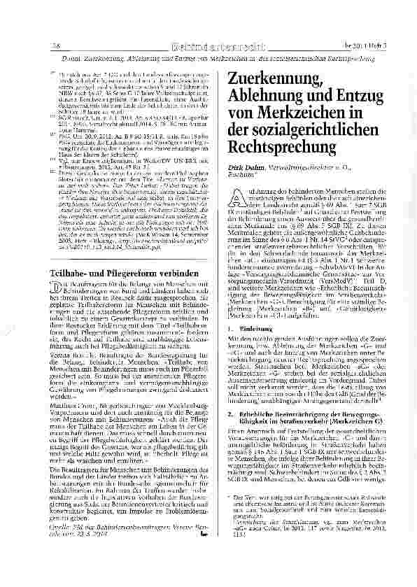 Vorschauseite 1: Zuerkennung, Ablehnung und Entzug von Merkzeichen in der sozialgerichtlichen Rechtsprechung