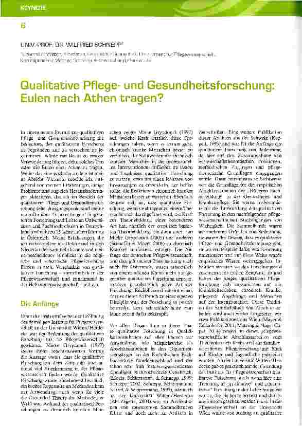 Vorschauseite 1: Qualitative Pflegeund Gesundheitsforschung: Eulen nach Athen tragen?