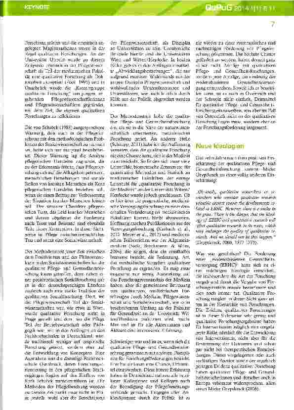 Vorschauseite 2: Qualitative Pflegeund Gesundheitsforschung: Eulen nach Athen tragen?
