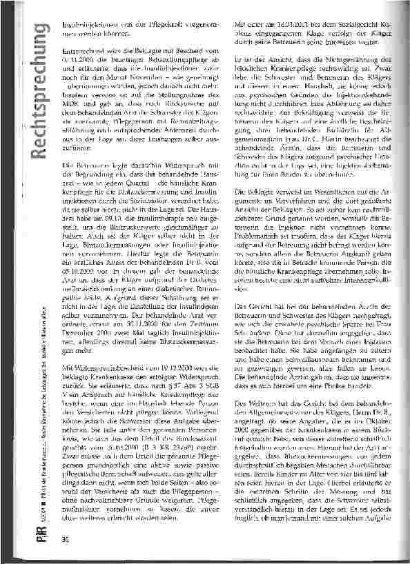 Vorschauseite 2: Pflicht der Krankenkasse zur Kostenübernahme bei Leistungen der häuslichen Krankenpflege SG Koblenz, Urt. v. 27.06.2002