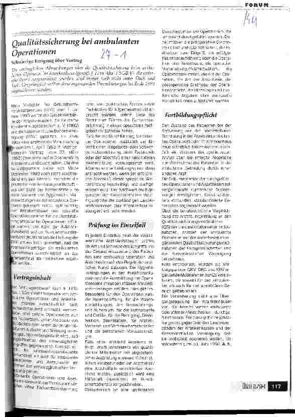Vorschauseite 1: Qualitätssicherung bei ambulanten Operationen Schwierige Einigung über den Vertrag