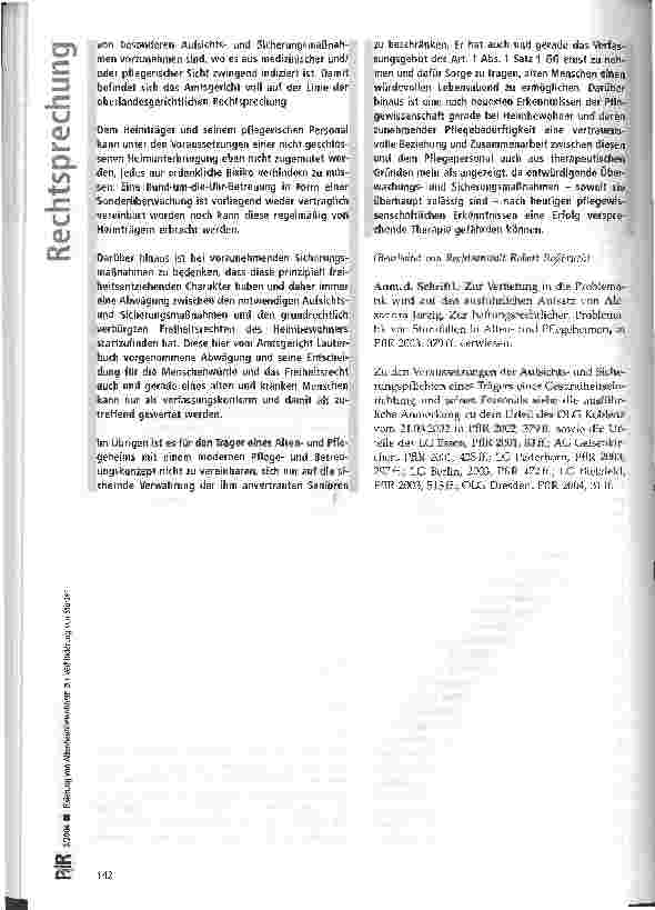 Vorschauseite 4: Fixierung von Altenheimbewohnern zur Verhinderung von Stürzen AG Lauterbach, Urteil vom 17.07.2003