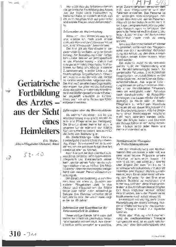 Vorschauseite 1: Geriatrische Fortbildung des Arztes - aus der Sicht eines Heimleiters