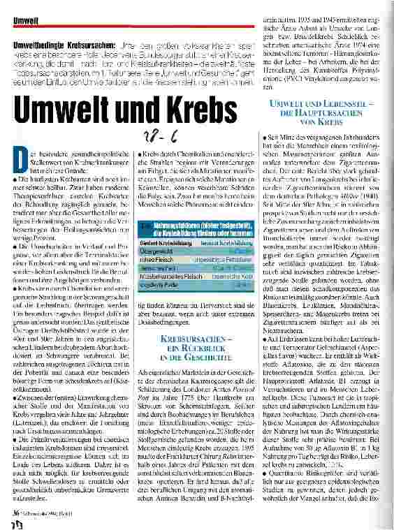 Vorschauseite 1: Umwelt und Krebs Umweltbedingte Krebsursachen