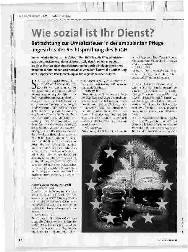 Vorschauseite 1: Wie sozial ist Ihr Dienst?Betrachtung zur Umsatzsteuer in der ambulanten Pflege angesichts der Rechtsprechung des EuGH