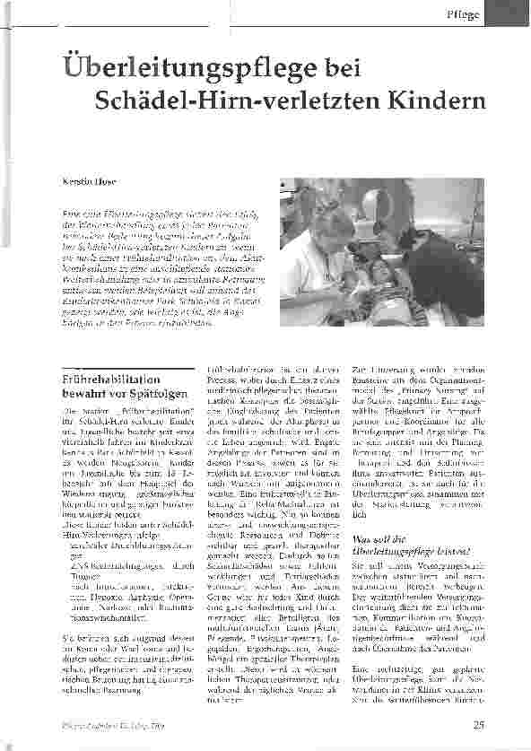 Vorschauseite 1: Überleitungspflege bei. Schädel-Hirn-verletzten Kindern