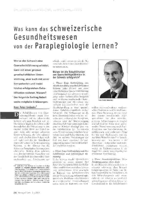 Vorschauseite 1: was kann das schweizerische Gesundheitswesen von der Paraplegiologie lernen?