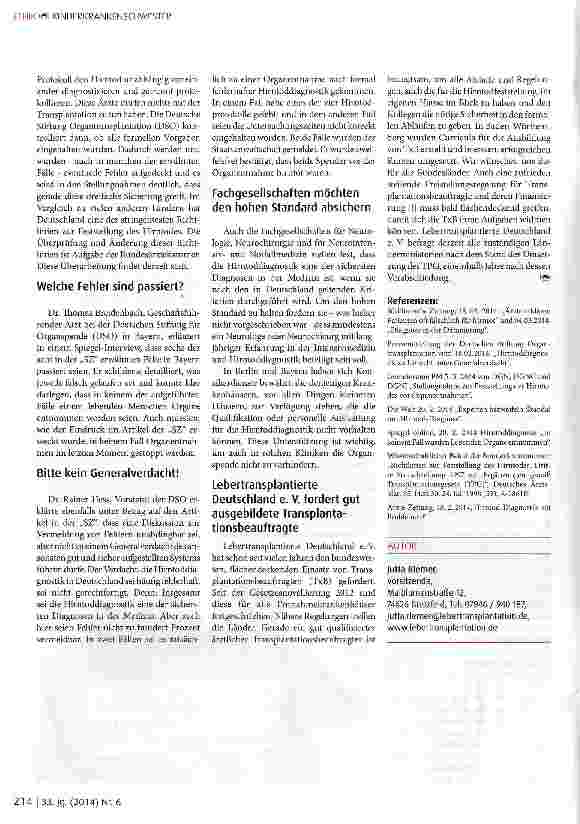Vorschauseite 2: Ängste verkaufen sich gut Oder: Brauchen wir mehr Sicherheit in der Hirntoddiagnostik?
