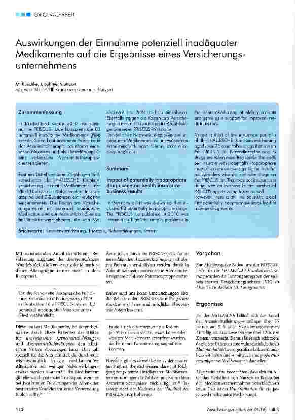 Vorschauseite 1: Auswirkungen der Einnahme potenziell inadäquater Medikamente auf die Ergebnisse eines Versicherungs Unternehmens