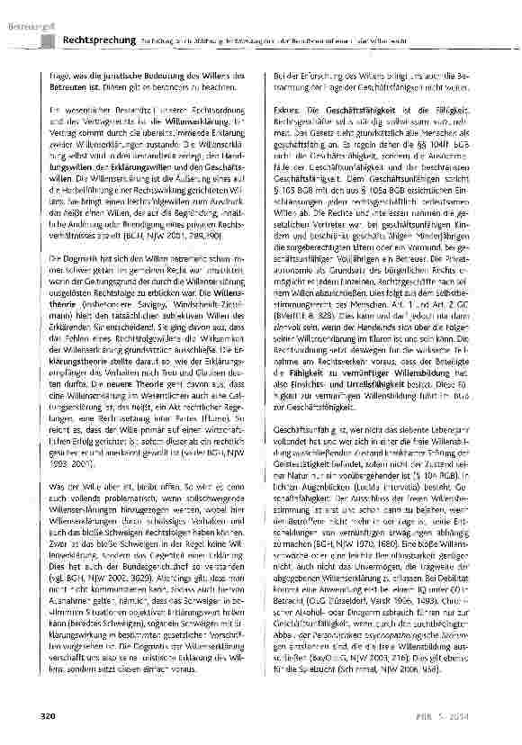 Vorschauseite 5: Zur Prüfung, ob die Ablehnung der Betreuung durch den Betroffenen auf einem freien Willen beruht BGB § 104 Nr. 2, § 1896 Abs. 1a a. F.; FamFC § 26