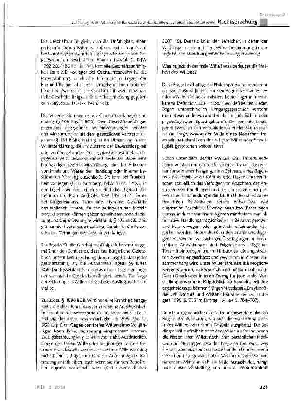 Vorschauseite 6: Zur Prüfung, ob die Ablehnung der Betreuung durch den Betroffenen auf einem freien Willen beruht BGB § 104 Nr. 2, § 1896 Abs. 1a a. F.; FamFC § 26