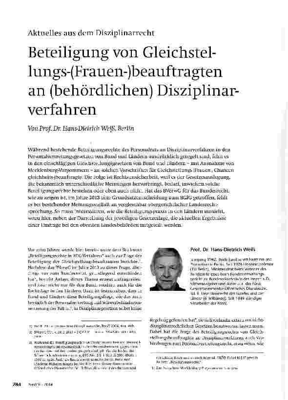 Vorschauseite 1: Beteiligung von Gleichstellungs-(Frauen-)beauftragten an (behördlichen) Disziplinarverfahren
