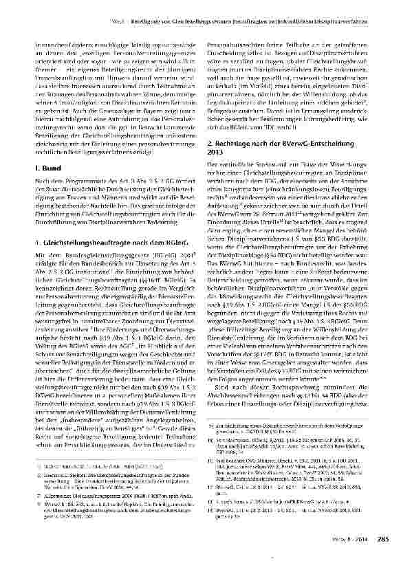 Vorschauseite 2: Beteiligung von Gleichstellungs-(Frauen-)beauftragten an (behördlichen) Disziplinarverfahren