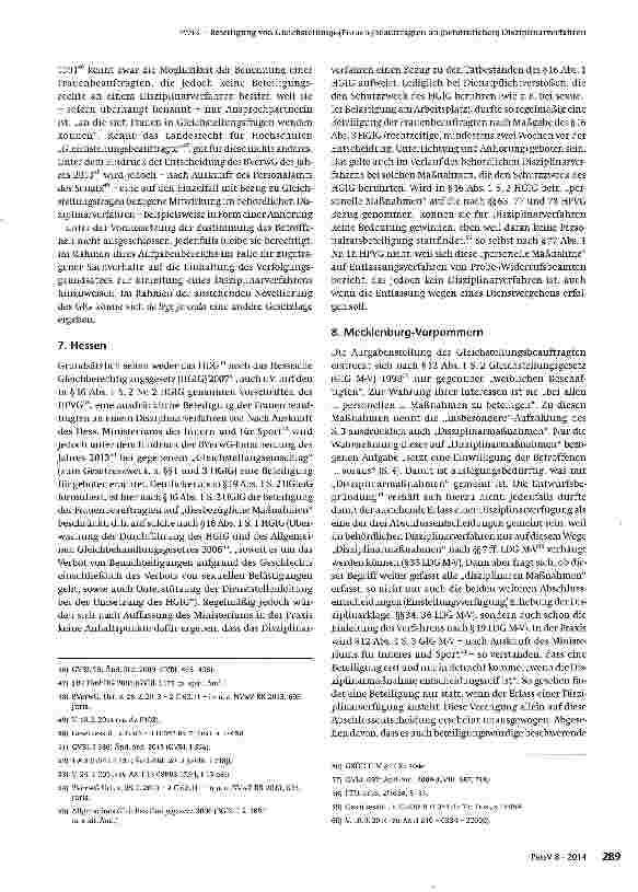 Vorschauseite 6: Beteiligung von Gleichstellungs-(Frauen-)beauftragten an (behördlichen) Disziplinarverfahren