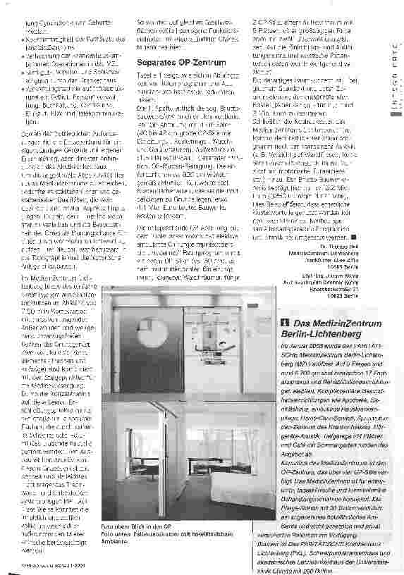Vorschauseite 2: Konzept für integrative Raumfunktionen Das MedizinZentrum Berlin-Lichtenberg mit separatem OP-Zentrum