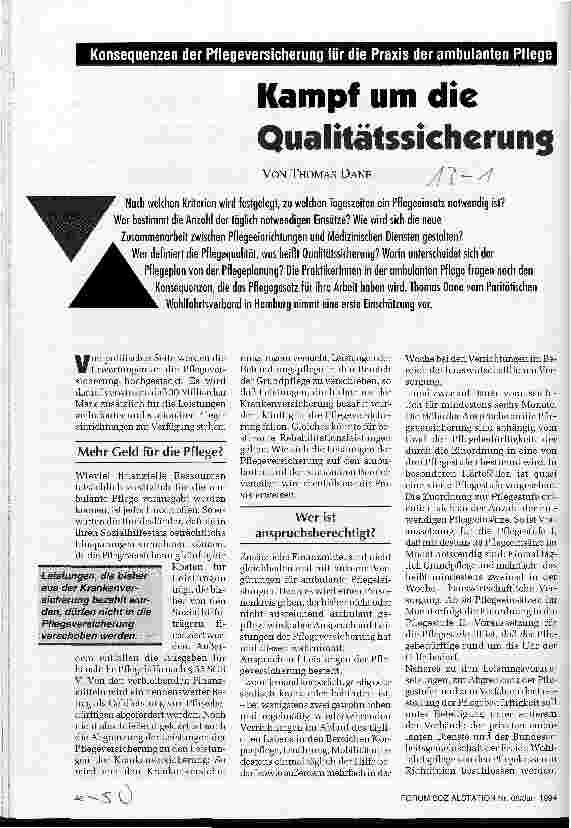 Vorschauseite 1: Kampf um die Qualitätssicherung Konsequenzen der Pflegeversicherung für die Praxis d.amb.Pflege
