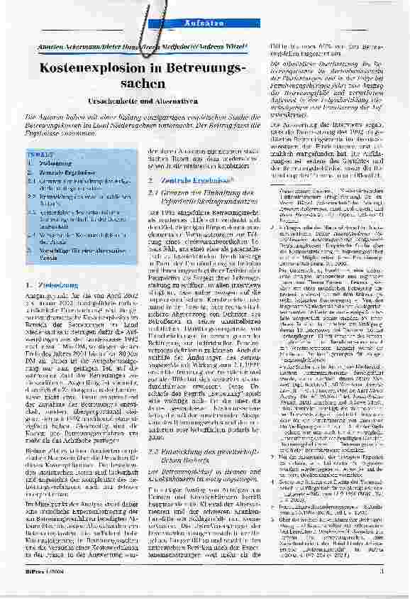 Vorschauseite 1: Kostenexplosion in BetreuungssachenUrsachenkette und Alternativen