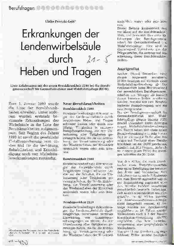 Vorschauseite 1: Erkrankungen der Lendenwirbelsäule durch Heben und Tragen Erste Erfahrungen mit der neuen Berufskrankeit bei der Berufsgenossenschaft für Gesundheitsdienst und Wohlfahrtspflege (B…