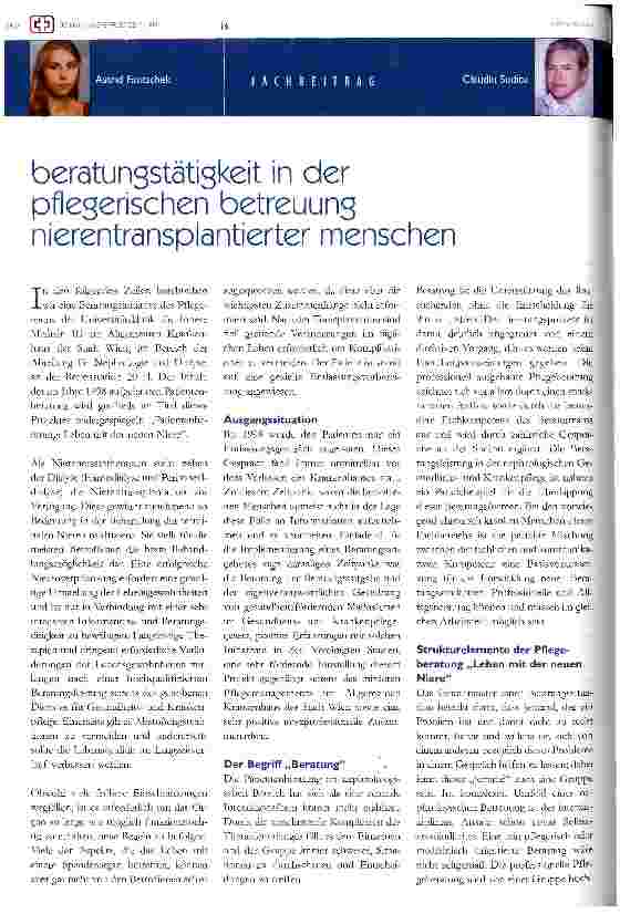 Vorschauseite 1: Beratungstätigkeit in der pflegerischen Betreuung nierentransplantierter Menschen