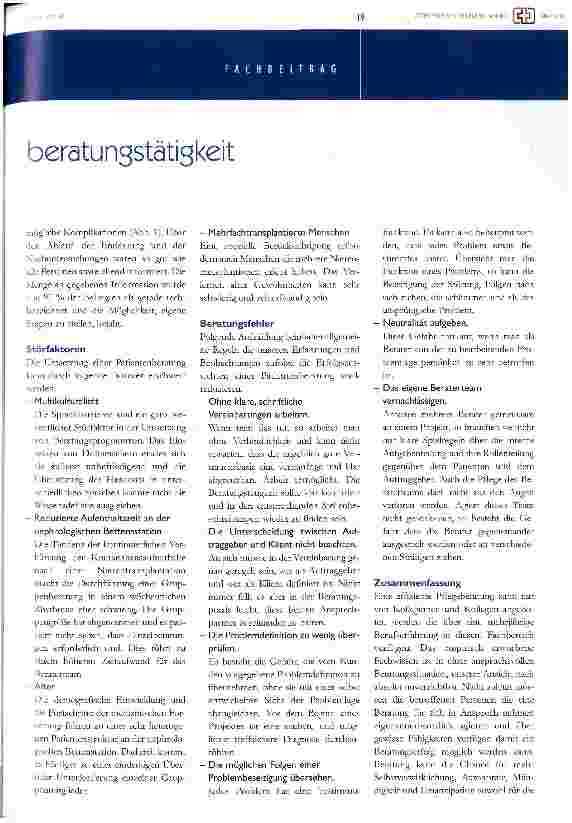 Vorschauseite 4: Beratungstätigkeit in der pflegerischen Betreuung nierentransplantierter Menschen