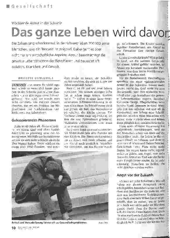 Vorschauseite 1: Das ganze Leben wird davon geprägt. Wachsende Armut in der Schweiz