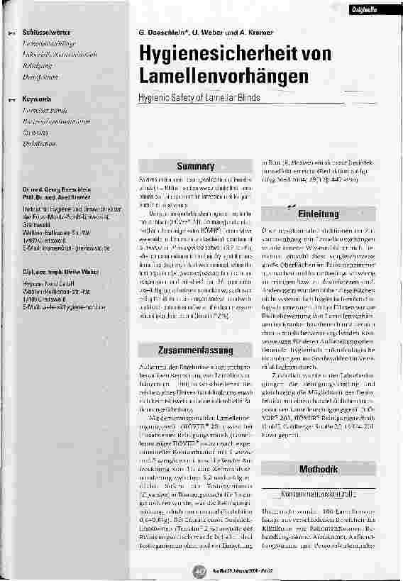 Vorschauseite 1: Hygienesicherheit von Lamellenvorhängen