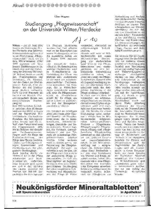Vorschauseite 1: Studiengang Pflegewissenschaft an der Universität Witten/Herdecke