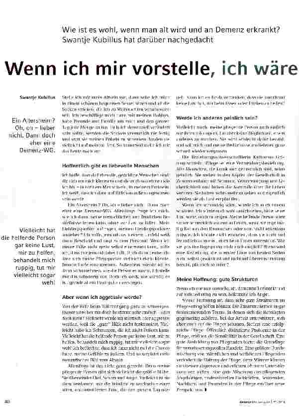 Vorschauseite 1: Wenn ich mir vorstelle, ich wäre alt und demenziell verändert