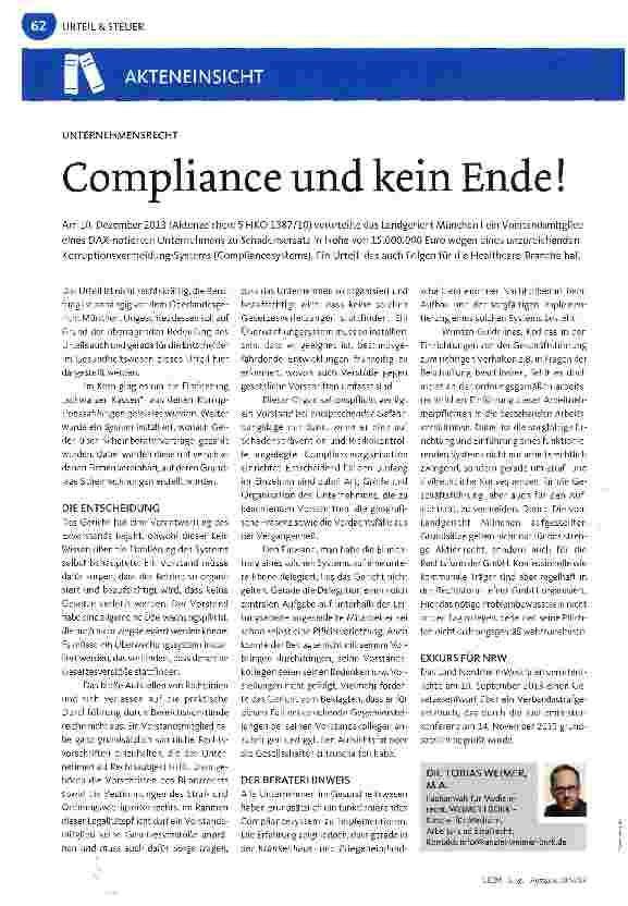 Vorschauseite 1: Compliance und kein Ende!